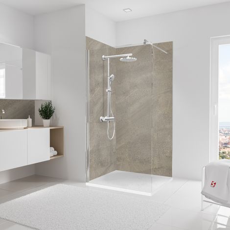 Schulte pack de 2 panneaux muraux 100x210 cm, revêtement pour douche et salle de bains, placement facile, DécoDesign DÉCOR, pierre taupe-sablé