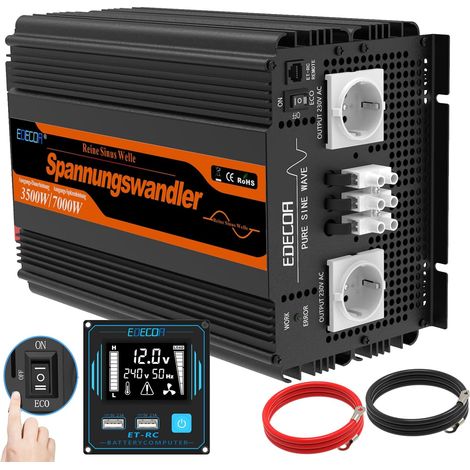 convertisseur 12v 220v convertisseur Pur Sinus 3500w Onde sinusoïdale Pure Power Inverter avec télécommande et écran LCD per Camper Voiture (Nouvelle télécommande) (1/5)