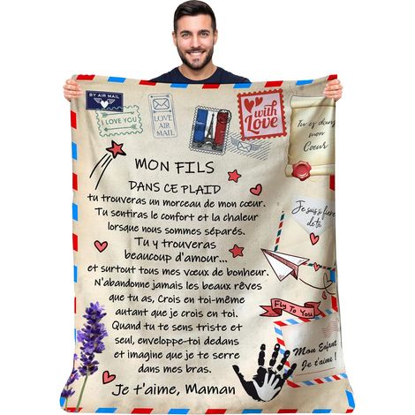Plaid personnalisé Doux pour Offrir à Son Fils de la Part de Maman Idée Cadeau utile pour Un Anniversaire Noel la fête des pères Un Mariage Couverture Couvre lit Deco (1/5)