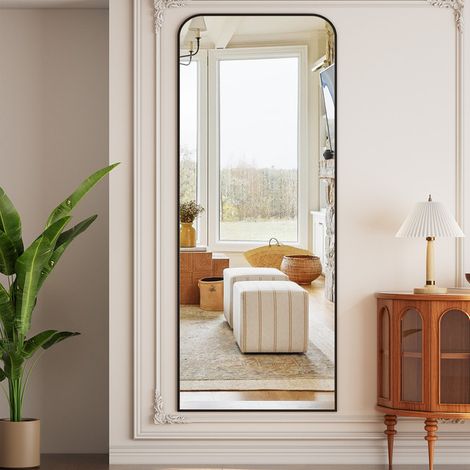 Koonmi Miroir Dôme À Angle Droit Pleine Longueur - 180 X 76 cm - Avec Support Pour Une Utilisation Au Sol Ou Suspendue - Noir (1/5)