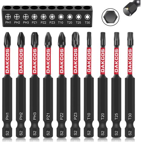 Lot de 10 embouts longs visseuse de tournevis PH1-3/PZ1-3/T10-T30 (1/5)