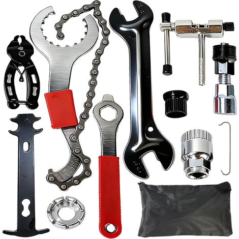 11 Pcs kit Outil Réparation Vélo, Clé à Chaîne 3 en 1, Extracteur de Roue Libre, Extracteur de Manivelle, Extracteurs de Boîtier de Pédalier, Dérive-chaîne, Clé à Cône de Moyeu, Clés à Rayon (1/5)