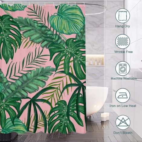 Rideau de douche motif feuillage et plantes, tissu salle de bain imperméable, 90x180 cm (1/5)