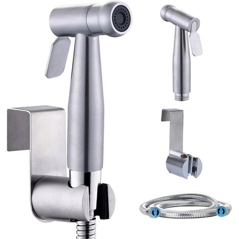 1 - Douchette Bidet - Kit Pulvérisation - Acier Inoxydable - Pression Réglable - Hygiène Personnelle et Nettoyage - Salle de Bain - Argent - 150cm