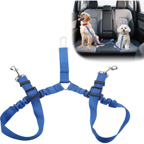 Ceintures de sécurité pour chien - Laisse double réglable à 360° sans enchevêtrement - Harnais de voiture réglable pour promener 2 chiens - Accessoires de voyage de sécurité pour animaux domestiques (1/5)
