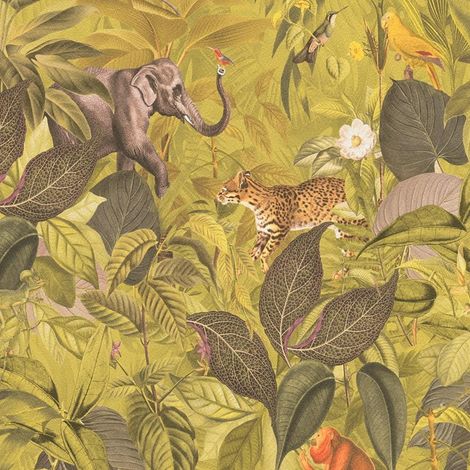 AS Creation Textured Jungle Lime Green Wallpaper Floral Animal Print Botanical (1/4)