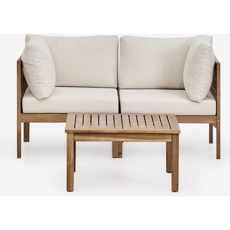 SKLUM Wohnzimmerset mit 2-teiliger modularer Sofagarnitur mit Armlehnen und Couchtisch aus Akazienholz Branson Weiß Gardenia – Braun Acacia (1/5)