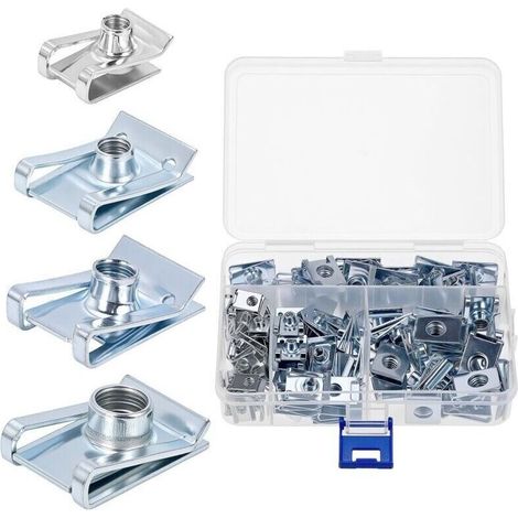 Set di 90 dadi a clip filettati M4/M5/M6/M8 in acciaio al manganese, scatola portaoggetti per la manutenzione dell'auto.