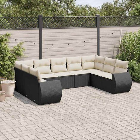 vidaXL Set Divani da Giardino 9 pz con Cuscini Nero in Polyrattan (1/3)