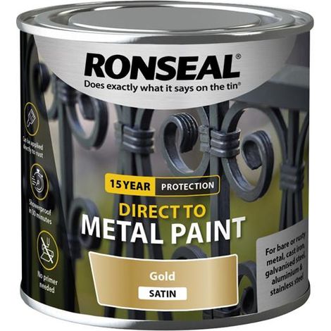 Ronseal Direct to Metal Paint Gold Satin 250ml RSLDTMGS250