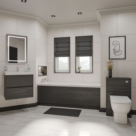 Barton 1700mm x 700mm Slim Edge Straight Single Ended Bathroom Suite including Graphite Grey Furniture Set with Slim Edge Basin (1/5)