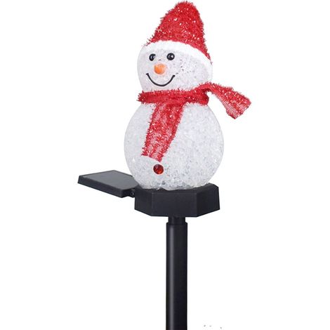 Lampe solaire de Noël bonhomme de neige à planter dans le sol, décoration de jardin extérieur, LED jaune/rouge/violet/bleu (1/2)