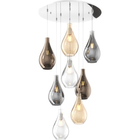 Lampadario Contemporaneo Drop 2.0 Metallo Cromo Vetro Multicolor 8 Luci E27