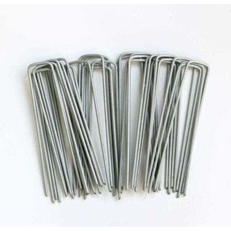 piquets de jardin en U 150 mm Idéal pour la membrane de contrôle des mauvaises herbes, le tissu, l'herbe artificielle, le tapis, le filet galvanisé (lot de 50)-- (1/4)