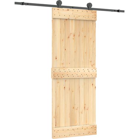 Sliding Door Natural and Black 80 x 210 cm Solid Pine Wood vidaXL (1/5)