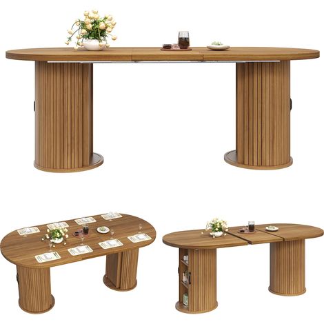 Table à Manger Extensible Marron Foncé, Rangement, Confort, Solide, Robuste - MDF et Métal - 150x80x75cm - Cuisine et Salle à Manger (1/5)
