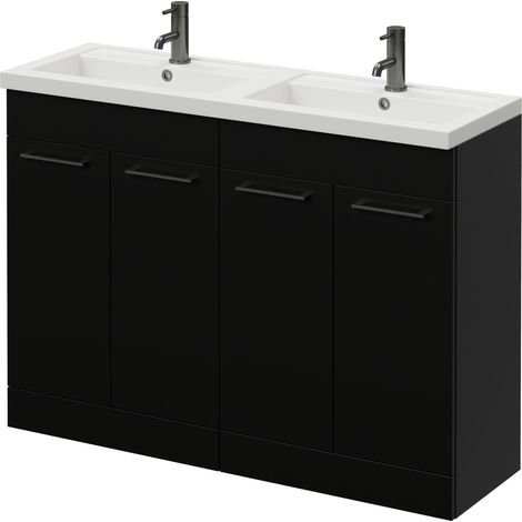 Napoli 390 Matt Black 1200mm 4 Door Vanity Unit with Double Lucia Basins - 1200mm - Gunmetal Grey 160mm Handle