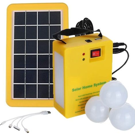 Lampes solaires 3 ampoules LED Kit de générateur d'énergie solaire de camping avec batterie (1/5)