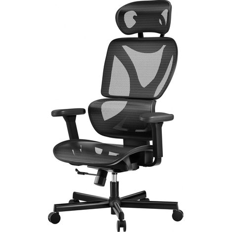 Wiltec Ergonomischer Bürostuhl mit verstellbarer Kopfstütze und Armlehnen, verstellbarer Rückenlehne – rückenschonender Schreibtischstuhl – bis 150 kg belastbar