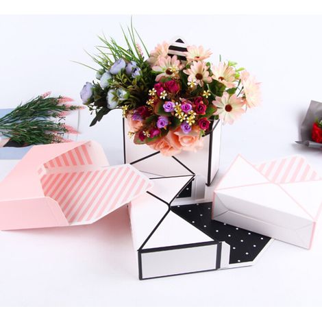 Boîtes à enveloppes pour bouquets de fleurs, emballages pour bouquets de fleurs, boîtes cadeaux en papier, style à rayures roses (1/4)