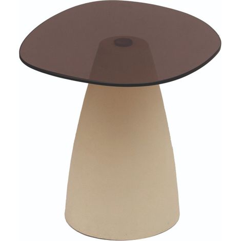 DILLON-Table basse 50 cm en métal ivoire et verre fumé (1/3)