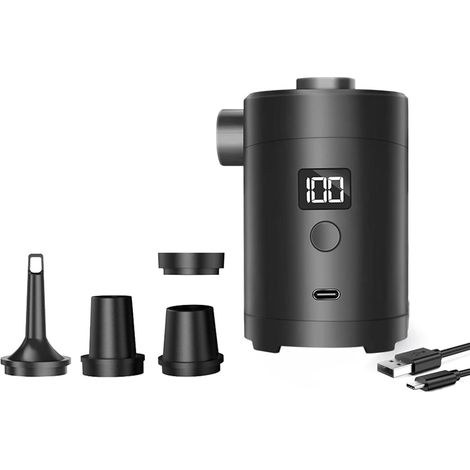 Pompes à air électriques rechargeables portables avec écran LCD pour camping, randonnée, équipement de plein air, gonflage rapide avec plusieurs buses (1/4)