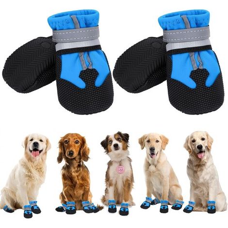 Set di 4 scarpe protettive per cani, impermeabili e antiscivolo, cinturini regolabili, strisce riflettenti per proteggere le zampe del cane, per (1/5)