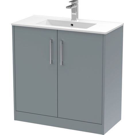 Winshill Contemporary 2 Door Floor Standing Vanity Unit with Minimalist Basin, Grey, 800mm