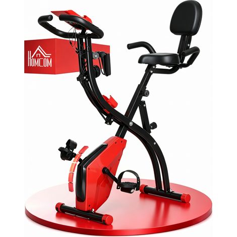 Bicicleta estática plegable 2 en 1, resistencia magnética ajustable de 8 niveles, color rojo. (1/5)