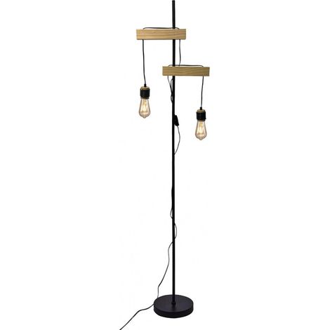 ARMELE - Lampadaire en Métal Noir et Bois (1/3)