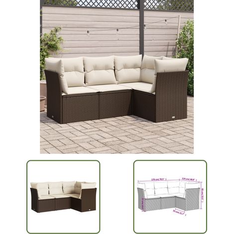 The Living Store 4-tlg. Garten-Sofagarnitur mit Kissen Braun Poly Rattan - Esszimmergarnitur - Sofa Set - Gartenmöbel - Outdoor Möbel - Lounge Sofa (1/3)