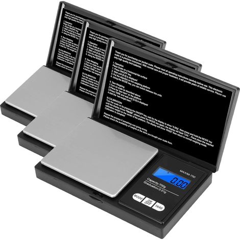 Balance de Précision 700g/0,01g, Portable et Numérique Pro, Avec Écran LCD, 7 Unités, Fonction Tare - Pour Cuisine, Bijoux, Café Noir (Lot de 3) (1/5)