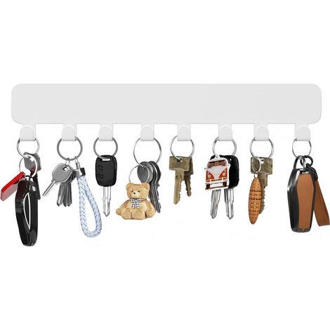 Wandmontierter Schlüsselhalter – 8 Haken – Kein Bohren erforderlich – Weiß – Maximale Traglast 6 kg (1/5)