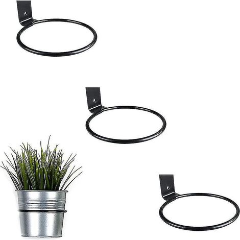 Set mit 3 Wandhalterungen für Blumentöpfe – Hängende Eisenhalterung – Schwarz – Größe: 10,2 cm