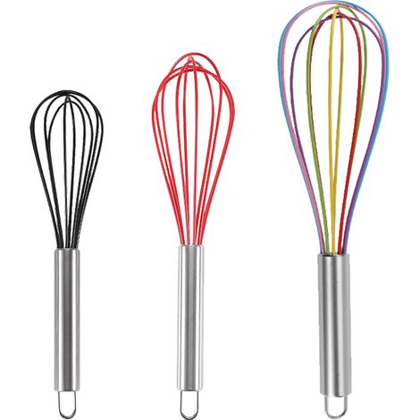 Fouet En Silicone - Manche En Acier Inoxydable Creux - 3 Tailles 10 12 Et 14 Pouces - Pour Mélanger Pâte À Crêpes Sauce Crème Fouettée - Lot De 3 (1/5)