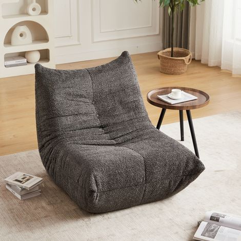 Canapé de sol modulaire ergonomique en chenille grise, sans accoudoirs, mousse haute résilience, pour salon (1/5)