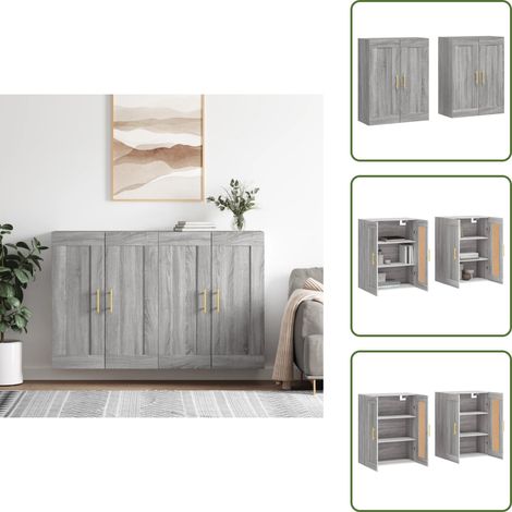 The Living Store Armoires murales 2 pcs sonoma gris bois d'ingénierie - Rangement murale (1/5)