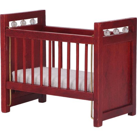 Berceau miniature à l'échelle 1/12, style mignon, en chêne, aux couleurs vives et attrayantes, accessoire de décoration pour maison de poupée, en acajou. (1/5)