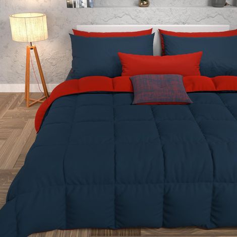Couette Chaude Hiver 240x260 Bicolore Bleu FoncéBordeaux, Double Face, Couette pour lit 2 Personnes, en Microfibre 300g/m², Made in Italy (1/5)