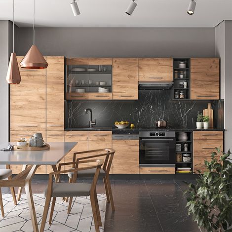 Cucina componibile Fame-Line, Rovere dorato/antracite, 355 cm , PL Antracite, Vicco