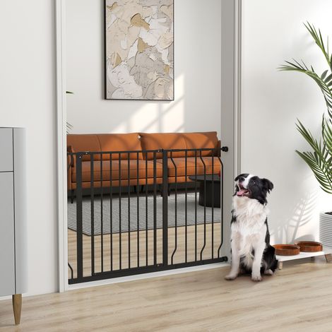 Barrière pour chien, fixation par pince, longueur réglable, acier/ABS, 75-115 x 76 cm, noire (1/5)
