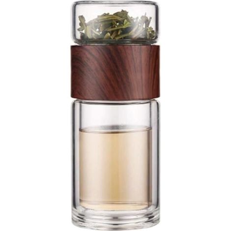 Doppelwandiger Glas-Tee-Ei, Glasbecher, Wasserflasche, Trinkbecher, Reisebecher, Teetasse, 300-ml-Flasche (1/4)