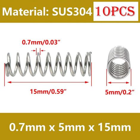 10 pièces Ressorts Compression, Ressort de Compression en Acier Inoxydable, Ressorts Métalliques Pour Craft Réparation, 0,7 x 5 x 15 mm (1/4)