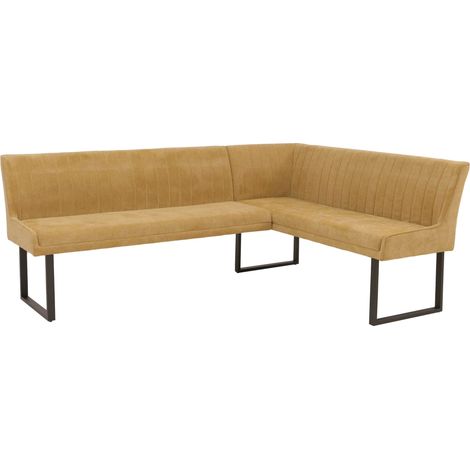 Eckbank HHG-536, Esszimmerbank Bank, Öko-Tex (310g/m²) Chenille Stoff/Textil Metall 210x159cm senfgelb