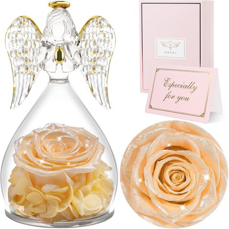Rose Eternelle Cadeau Maman, Fleur Eternelle avec Ange Figurine, Cadeau Anniversaire Femme, Ange Rose Eternelle pour Maman, Cadeaux Mamie , Cadeaux Noel, Saint Valentin, Fete des Meres (1/5)