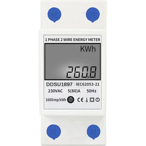 Compteur d'électricité numérique Compteur d'électricité monophasé sur rail DIN Compteur d'électricité multifonction monophasé à deux fils, (1/5)