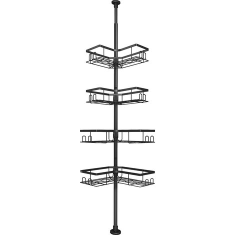 Caddy de douche télescopique, sans perçage, hauteur réglable, plateau d'angle avec 4 paniers, mobilier robuste et élégant (1/5)