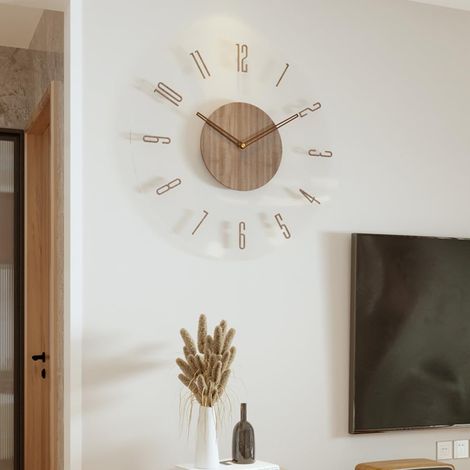Vintage Bois Horloge Murale, Transparent Acrylique Horloge Murale Ronde Silencieuse Horloge Murale Fonctionne sur Piles Non Coutil Horloge Décorative,30cm (1/5)
