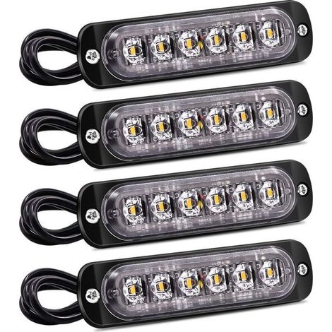 4PCS feux latéraux stroboscopiques, barre lumineuse d'avertissement de danger à 6 LED, balise de panne ambre, feux clignotants d'urgence, étanches 12V 24V universels pour camion de voiture