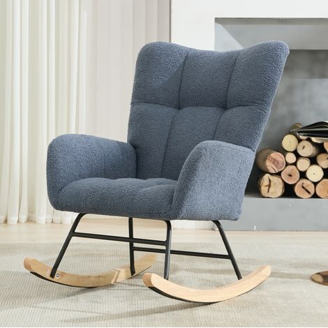 Schaukelstuhl 65x77x90 cm aus Plüschstoff Dunkelblau mit Tasche, stabil für Wohnzimmer – MEUBLIV (1/5)